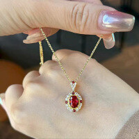 wholesale S925 Silver Pigeon Blood Red Pendant Women's Light Luxury Exquisite High-end Sense Collarbone Chain Live Streaming Necklace-N552 Pigeon Blood Red Necklace 925 Silver