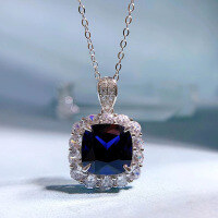 wholesale 925 Silver Zhuo Zhifan New Simulation Sapphire 12*12mm Wide Square Necklace Pendant for Women European and American Luxury Style-N102 Blue Diamond 925 Silver