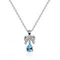 Sterling Silver Natural Blue Topaz Moissanite One-Carat Bow Drop Pendant Necklace-0-3
