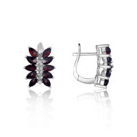 wholesale S925 Sterling Silver with Natural Topaz, Garnet, Crystal, Tourmaline, and Peridot Colored Gemstone Small Batch Earrings-Natural garnet earrings