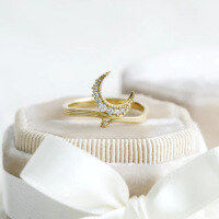 wholesale S925 Silver Star and Moon White Zircon Ring for Women, Small and Exquisite, Dunli Jewelry Wholesale Autumn Sweet Dream Series-Moon Ring No. 7