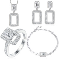 wholesale S925 silver hollow square diamond ring, tassel earrings, square pendant necklace, and bracelet European and American jewelry four-piece set-Ring TL-595 US size 5#