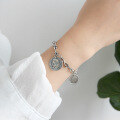wholesale S925 Sterling Silver YHT001 Korean Version Heavy Work Retro Napoleon Head Coin Pendant Chain Bracelet for Women-0-3