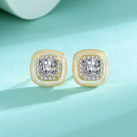wholesale S925 Sterling Silver Princess Cut Moissanite Stud Earrings Minimalist Luxury Advanced Sense Sugar Cube Ear Jewelry Cross-Border Wholesale-5*5+5*5 (zircon) earrings 925 silver
