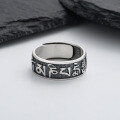 wholesale S925 sterling silver antique matte polished process six-word mantra unisex ring ethnic bohemian style-0-2