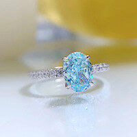 wholesale S925 Sterling Silver Zhuo Zhifan High-Carbon Diamond Aqua Blue Zircon 6*8 Elliptical Radiant Ring for Women, Mingyuan Style-R409 8