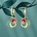 wholesale 925 Sterling Silver Dunhuang Ethnic Style Blue Bird Earrings for Women, Cold Enamel Earring Drops Wholesale-0-3