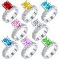 wholesale S925 Sterling Silver European and American Multi-Gemstone Combination Ring Set with Premium 4ct Square Diamond and Flame Ice Cut-0-0