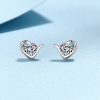 wholesale S925 Sterling Silver Moissanite Heart-shaped Moissanite Stud Earrings, Fresh and Sweet, Niche and Delicate Style, for Girlfriend-60 points (Moissanite)  925 silver