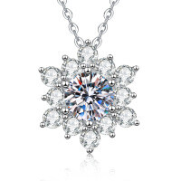 S925 Sterling Silver Moissanite Pendant, 1ct Full-Drill Snowflake Christmas Gift Wholesale-6.5mm high-carbon stone  925 silver