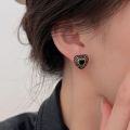 wholesale S925 Sterling Silver Ancient Method Gold Black Agate Heart Stud Earrings Women's Korean Spring New Arrival High-end Fashion Must-have Earrings-0-0