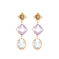 wholesale S925 Silver New Earrings by Dunli White Crystal Amethyst White Topaz Long Drop Earrings Manufacturer Wholesale-White Crystal + Brazilian Amethyst + White Topaz Earrings 925 Silver