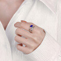 wholesale S925 Sterling Silver Geometric Irregular Double Layer Blue Resin Open Ring Creative Versatile Light Luxury Style Ring-0-2