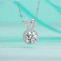 wholesale S925 Sterling Silver Moissanite Round Bezel Necklace for Women, Simple and Fashionable Pendant, Versatile Classic Trendy Light Luxury Korean Style-1 carat (6.5mm zircon) necklace
