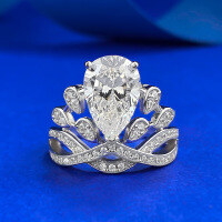 wholesale S925 Metal New Style Pear-Shaped Waterdrop Crown 8*12 Diamond Ring for Women, Fashionable Fancy Cut Diamond Ring-R082 White Diamond Crown Ring Size 8
