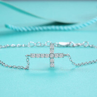 Sterling Silver D-Color Moissanite Cross Pendant Bracelet for Women-Inlaid with moissanite  925 silver