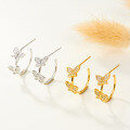 wholesale S925 Sterling Silver Micro-Paved Zircon 3D Butterfly Earrings, C-Shaped Pastoral Style Minimalist Elegant Stud Earrings-0-1