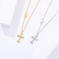 wholesale Sterling Silver Punk Retro Cross Necklace with Zirconia for Women, Elegant Layering Chain-0-1