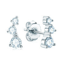 925 Sterling Silver Moissanite Women's Long Bar Earrings, Trendy Wholesale Accessories.-【Three Diamonds】K Silver  925 Silver