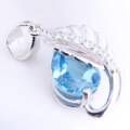wholesale S925 Sterling Silver with Minor Design Natural Blue Gemstone Pendant Topaz Leaf-Shaped Necklace-0-1