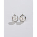 wholesale 925 Sterling Silver Freshwater Pearl Ear Studs Flat Round Light Luxury High-End Elegant Earrings for Women, Minimalist Summer Ear Accessories-0-0