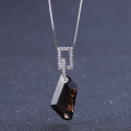 wholesale S925 Silver Luxury High-End Natural Smoky Quartz Pendant with Fashionable Design and Uniquely Cut Gemstone Necklace-0-1