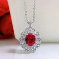 wholesale S925 Sterling Silver Europe and America New Red Gemstone 9*11 Necklace Women Choker Necklace Retro Pendant for Women-0-1
