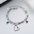 wholesale S925 Sterling Silver Creative Double-Layer Connected Heart Blue and Red Zircon Bracelet Hip-Hop Trendy Women's Accessory-0-0