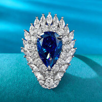 wholesale 925 Sterling Silver New European and American Style 8*12 Waterdrop Royal Blue Pear-Shaped Fashionable and Luxuriously Set Ring for Women with Drop Shipping-R897 Royal Blue>No. 8