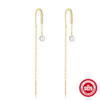 wholesale 925 Sterling Silver Minimalist Design Tassel Crystal Drop Earrings for Women-Gold 925 silver