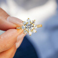 18K Gold Plated S925 Silver Round Sunflower Moissanite Ring-0-2