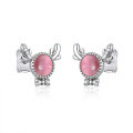 wholesale Original Christmas Reindeer Earrings 925 Sterling Silver Sweet Pink Cat Eye Earrings, Wholesale Gift for Girlfriend-0-4