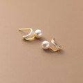 wholesale S925 Sterling Silver Double-Layer Arc V-Shape Shell Pearl Synthetic Pearl Earrings for Women, Ins Stylish and Petite Resin Ear Accessories M01960-0-3