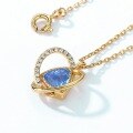 wholesale S925 Sterling Silver Gold-Plated Korean and Japanese New Light Luxury Synthetic Blue Crystal Heart Necklace Collarbone Chain Wholesale from Manufacturer-0-3