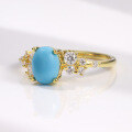 wholesale S925 Sterling Gold-Plated Fashion Ring for Women with High-Quality Synthetic Turquoise Stone, Exported-0-4