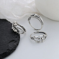 wholesale S925 Sterling Silver Vintage Triple-Layer Cross Lucky Flexible Ring, Ins Korean-Japanese Style Versatile Stacking Ring-573J/B model: approximately 2.9g &gt; opening adjustable