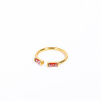 wholesale Adjustable Open Ring In S925 Sterling Silver With Green Stone, European And American Style, Fashionable, Minimalist, Retro Geometric, Korean And Japanese Women's Ring-【July】Rose red Adjustable opening