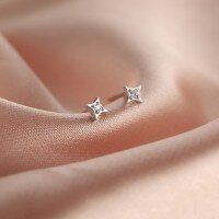 wholesale S925 Sterling Silver Minimalist Four-pointed Star Ear Studs, Dainty And Chic Trendy Earrings-Four-pointed star earrings-white gold 925 silver