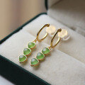 wholesale S925 Silver Natural Hetian Jade Jasper Yang Green Heart-Shaped Ear Clips for Non-Pierced Ears-0-0