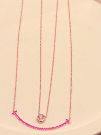 wholesale S925 Sterling Silver Red Elk All-Over Double-Layer Minimalist Smile Pendant Fashion Versatile French Light Luxury Necklace for Women-BX0268-Rose Gold 925 Silver