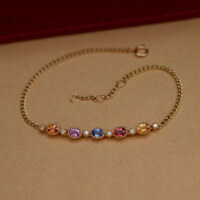 wholesale S925 sterling silver full-body colorful sapphire bracelet for women, exquisite, fashionable, elegant, and versatile for commuting and dating-BS0043-Gold>925 Silver