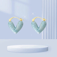 wholesale S925 Silver Enamel Drip Heart Stud Earrings for Women, French Minimalist, Small and Delicate, Versatile and Elegant-xb1153-golden white