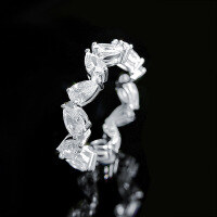 wholesale 925 silver new pear-shaped teardrop 3*5 row ring ins minimalist style stackable row diamond ring band-R497 White Diamond>No. 5