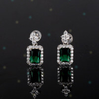 wholesale S925 Cross-Border Peridot Moissanite Perfume Bottle Earrings, European and American Fashion Versatile Colored Stone Earrings, Live Streaming Hot-5*7 grandmother cut (white zircon) earrings 925 silver