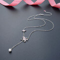 wholesale S925 Sterling Silver Unicorn Long Tassel Pendant Necklace for Women, Korean Style Minimalist Pink Zircon Collarbone Chain with Unique Design-0-3