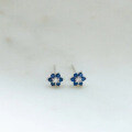 wholesale S925 Sterling Silver Red Elk Blue Zircon Flower Ear Studs for Women, Elegant and Delicate Helix Earrings with Thin Post, Fashionable Ear Accessories-0-2