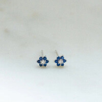 wholesale S925 Sterling Silver Red Elk Blue Zircon Flower Ear Studs for Women, Elegant and Delicate Helix Earrings with Thin Post, Fashionable Ear Accessories-BE0258-Platinum 925 Silver