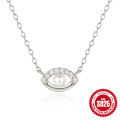 wholesale 925 Silver New Creative Angel Eye Pendant Necklace with Pearl Eyes and Inlaid Diamonds-0-4