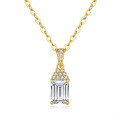 14K Gold Plated 925 Silver Full Moissanite Emerald Pendant Necklace-0-3