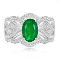 wholesale 925 Silver Plated Simulated Emerald Cut 7*10mm Oval Fashionable European and American Cross-Border Ring-0-4